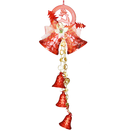 Weihnachtsglocken L mit Rentier Glocken Weihnachten 18x45cm rot gold 4170c - zum Schließen ins Bild klicken